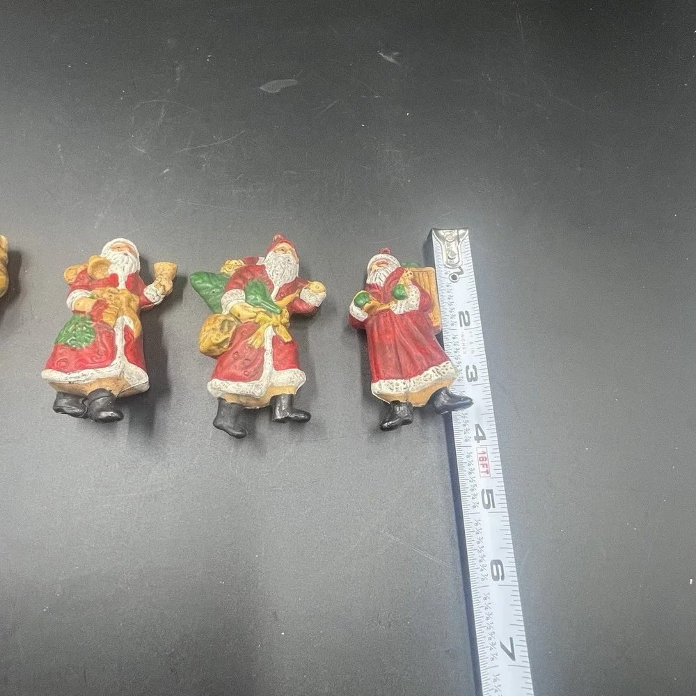 6 Vintage Old World Santa‎ Claus Christmas Ornaments Hollow Plastic Blow Mold